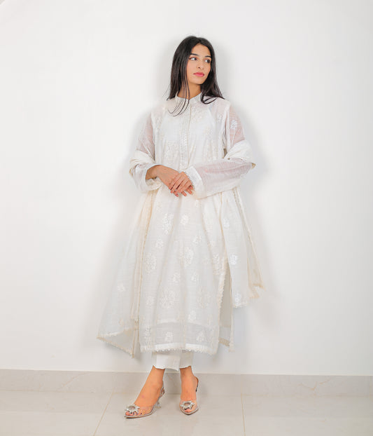Moonlit Elegance – Embroidered Voile 3 Piece Set