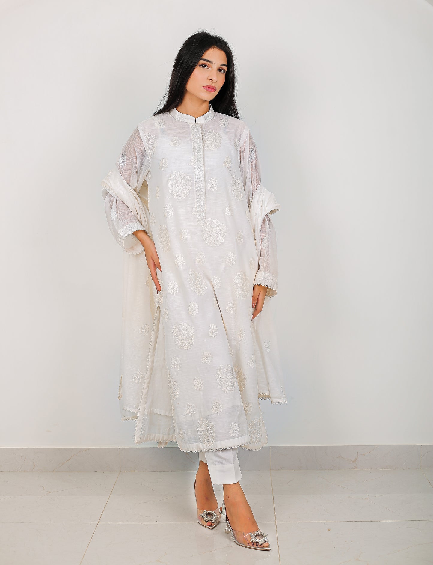 Moonlit Elegance – Embroidered Voile 3 Piece Set