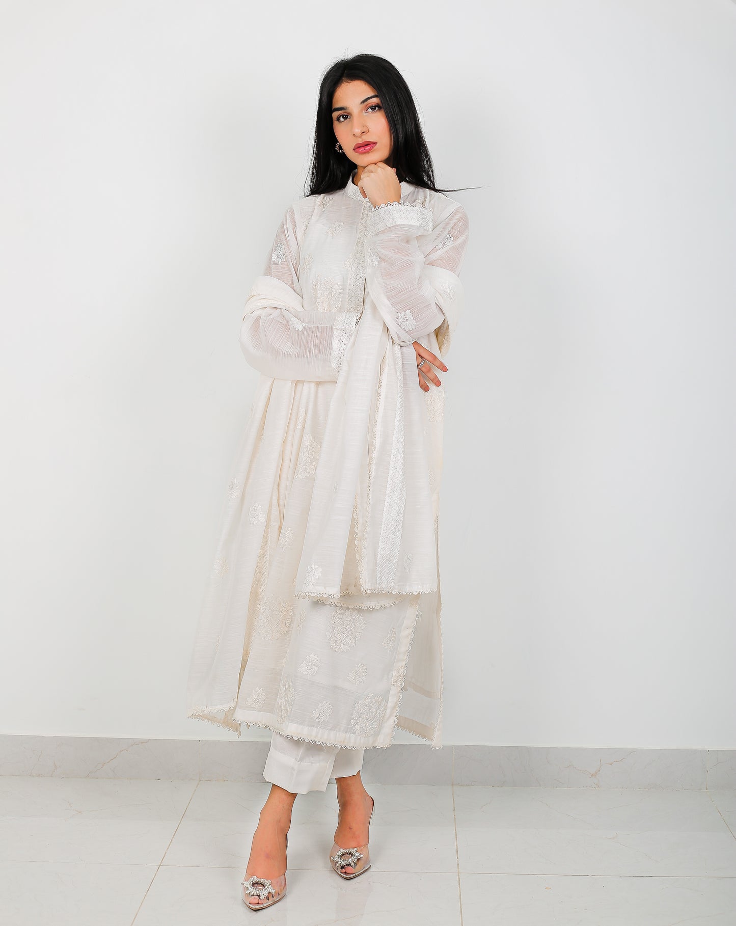 Moonlit Elegance – Embroidered Voile 3 Piece Set