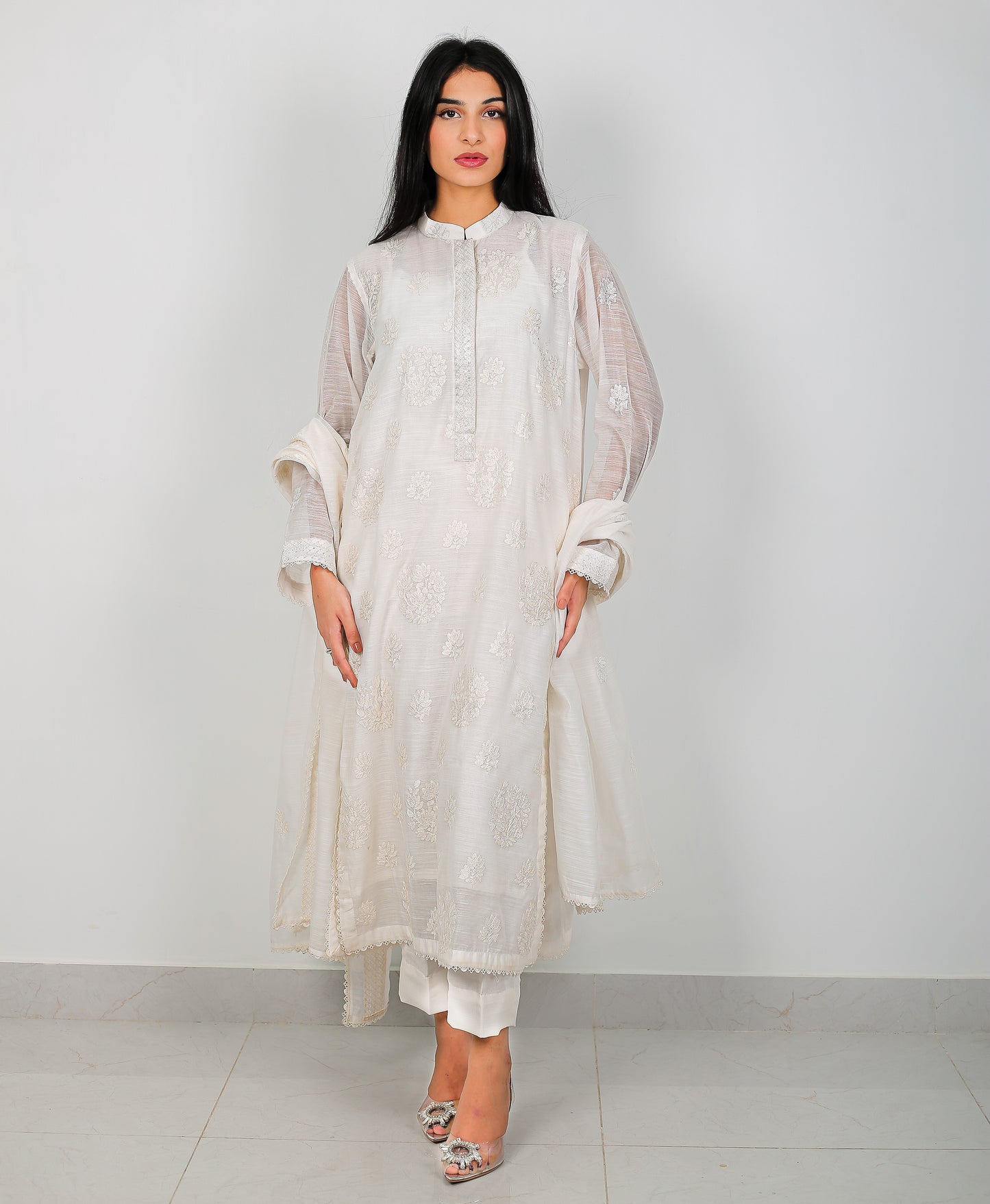 Moonlit Elegance – Embroidered Voile 3 Piece Set