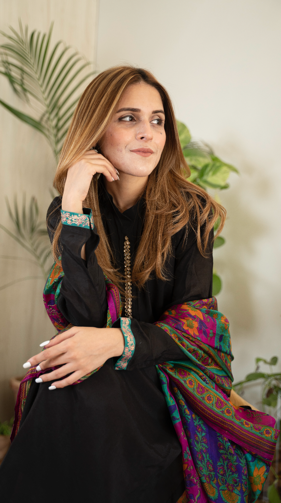 Black with Screenprinted Dupatta