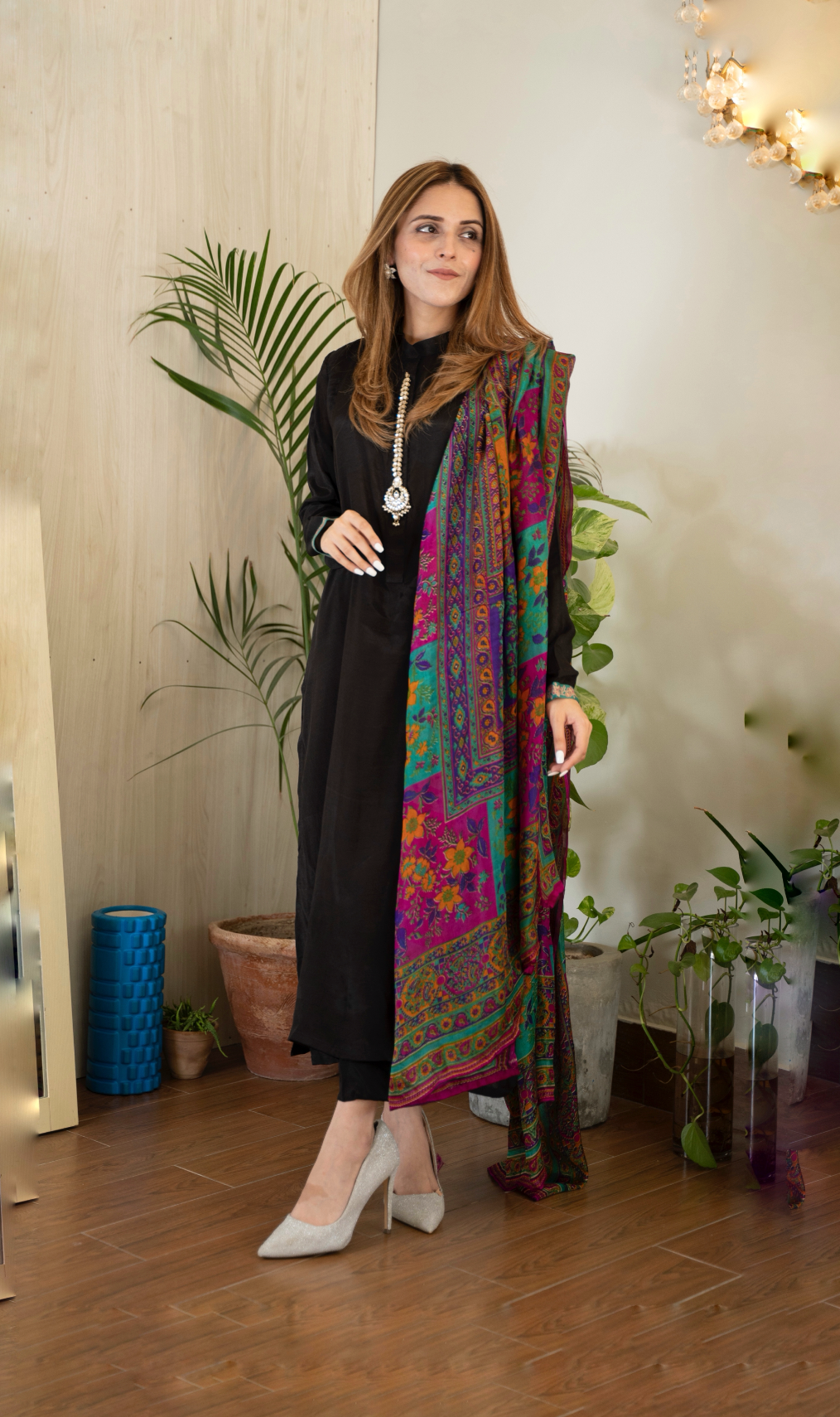 Black with Screenprinted Dupatta