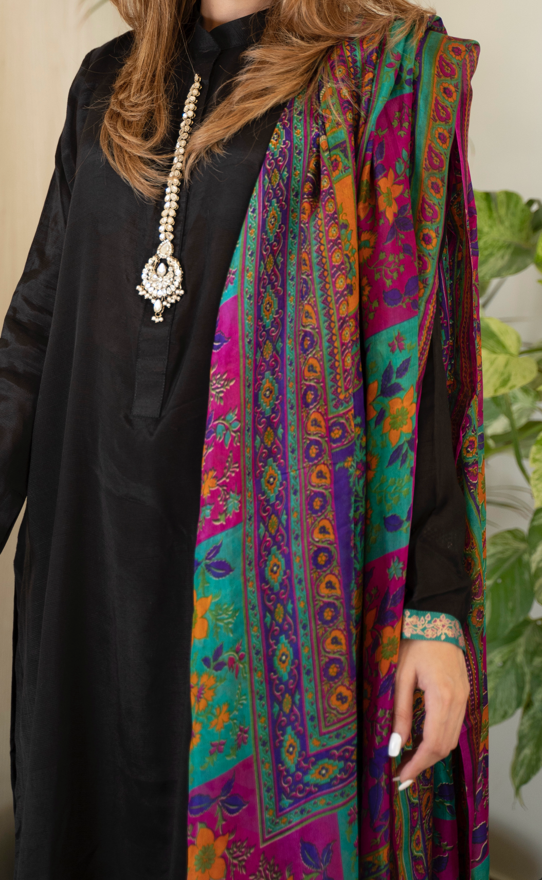 Black with Screenprinted Dupatta