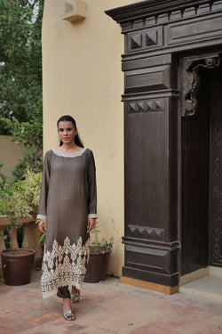 brown embroidered 2pc